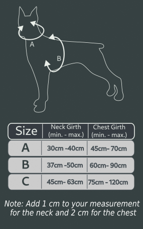 S-K9 ChestCollar Size guide